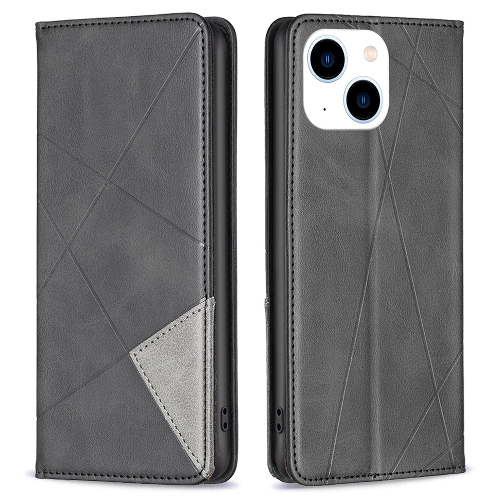 Uniqkart for iPhone 15 Card Holder Shell Imprinted Line Cell Phone Case Stand Leather Phone Cover - Black Uniqkart for iPhone 15 Card Holder Shell Imprinted Line Cell Phone Case Stand Leather Phone Cover - Black